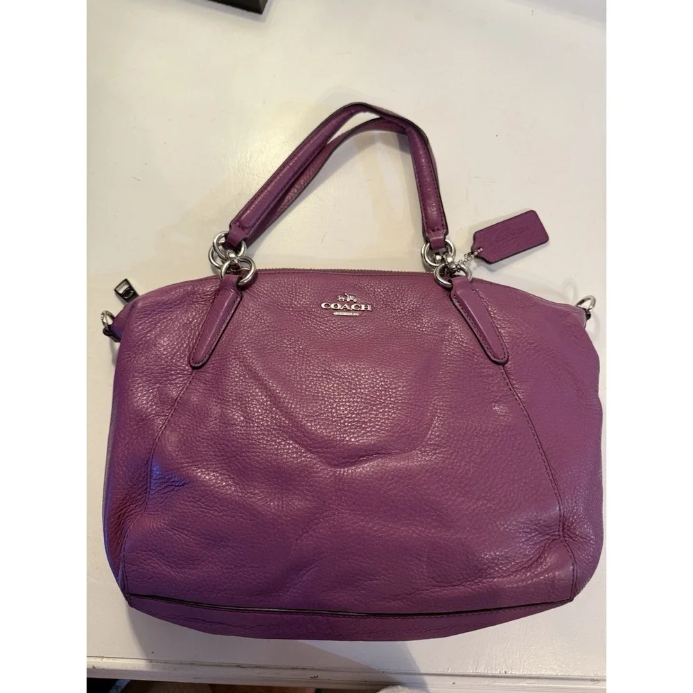 COACH Kelsey Purple  Crossbody Satchel Luxury‎ Designer Pebbled Leather 38675